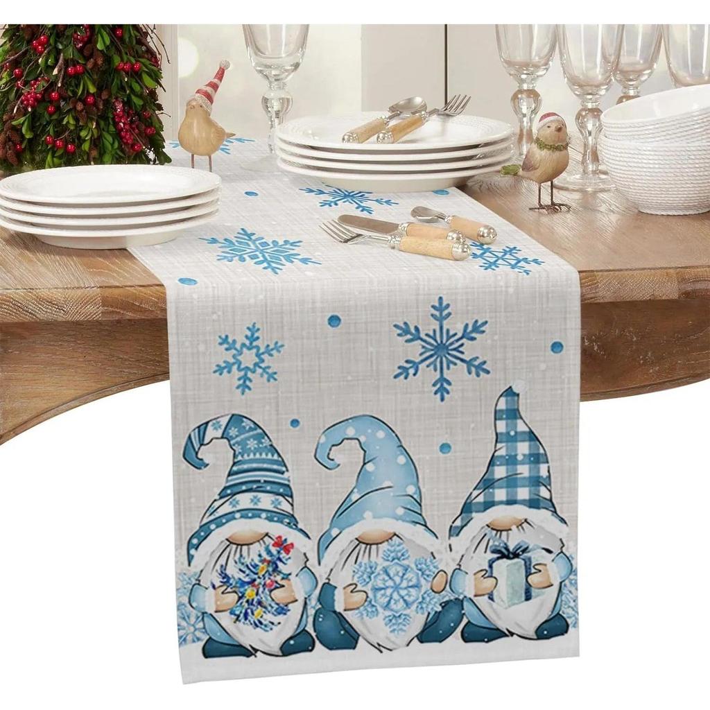 Christmas Gnome Snow Linen Table Runner by HitMyNeed