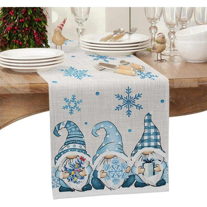 Christmas Gnome Snow Linen Table Runner by HitMyNeed