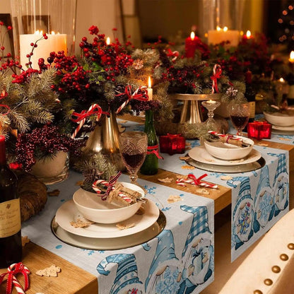 Christmas Gnome Snow Linen Table Runner by HitMyNeed