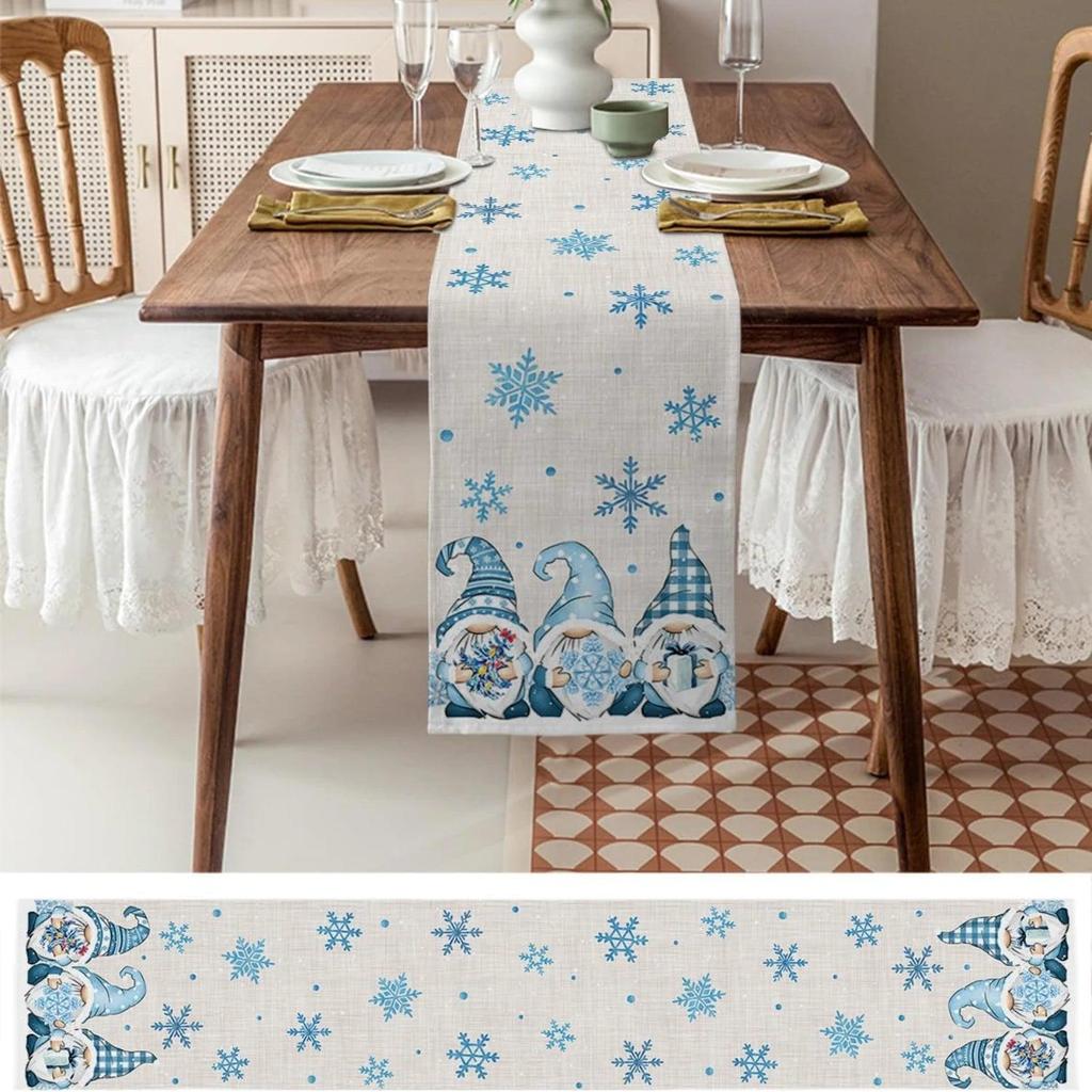 Christmas Gnome Snow Linen Table Runner by HitMyNeed
