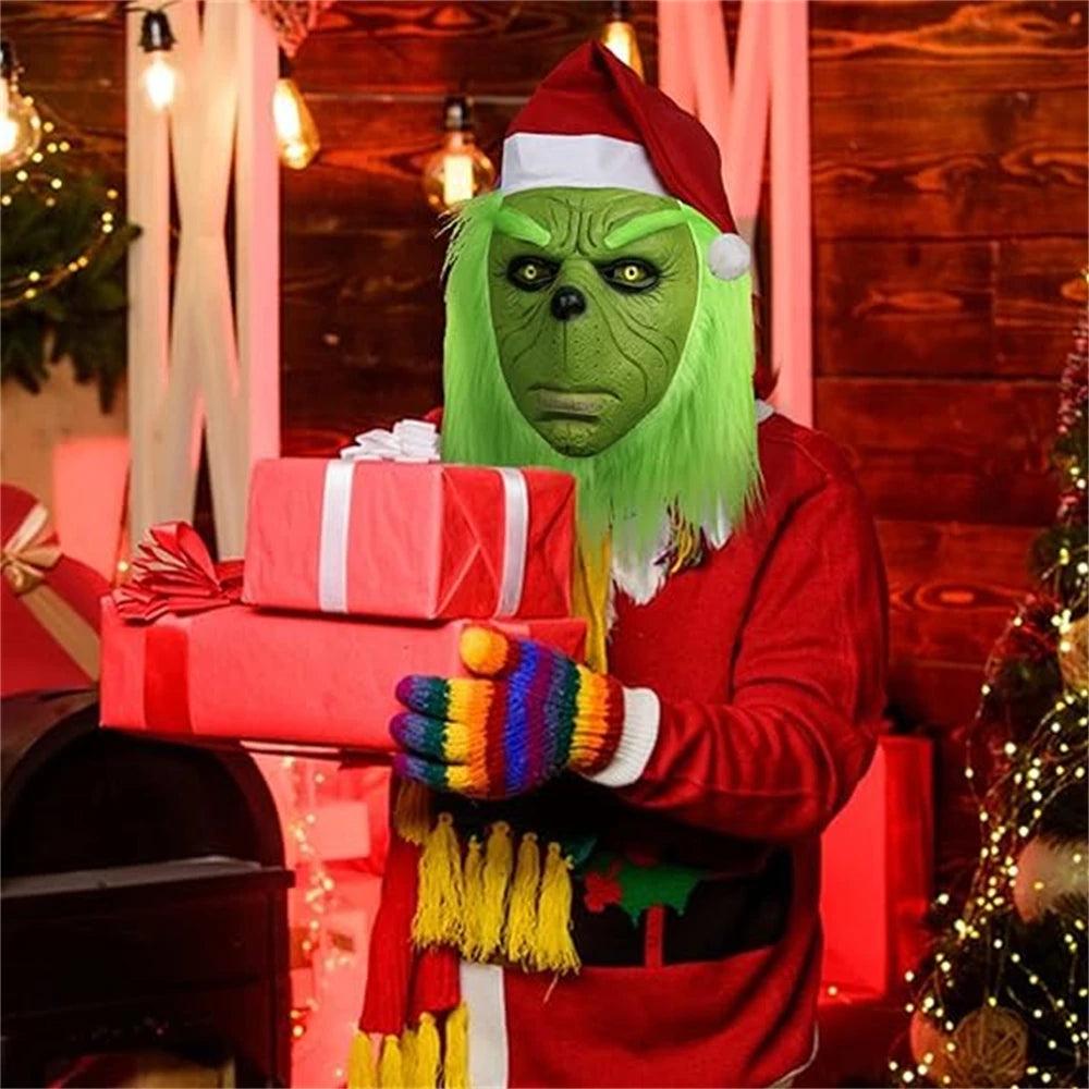 Christmas Green Monster Mask with Santa Hat & Gloves by HitMyNeed