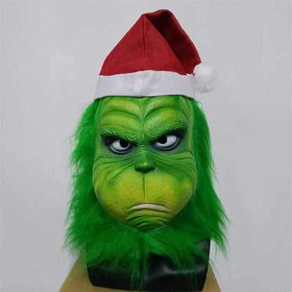 Christmas Green Monster Mask with Santa Hat & Gloves mask-and-hat by HitMyNeed