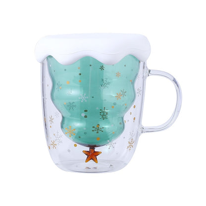 Christmas Tree Double Wall Glass Mug with Lid 300ml by HitMyNeed