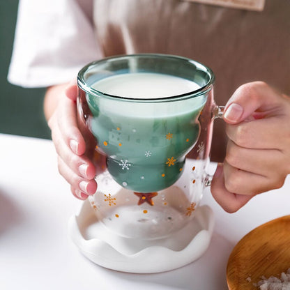 Christmas Tree Double Wall Glass Mug with Lid 300ml by HitMyNeed