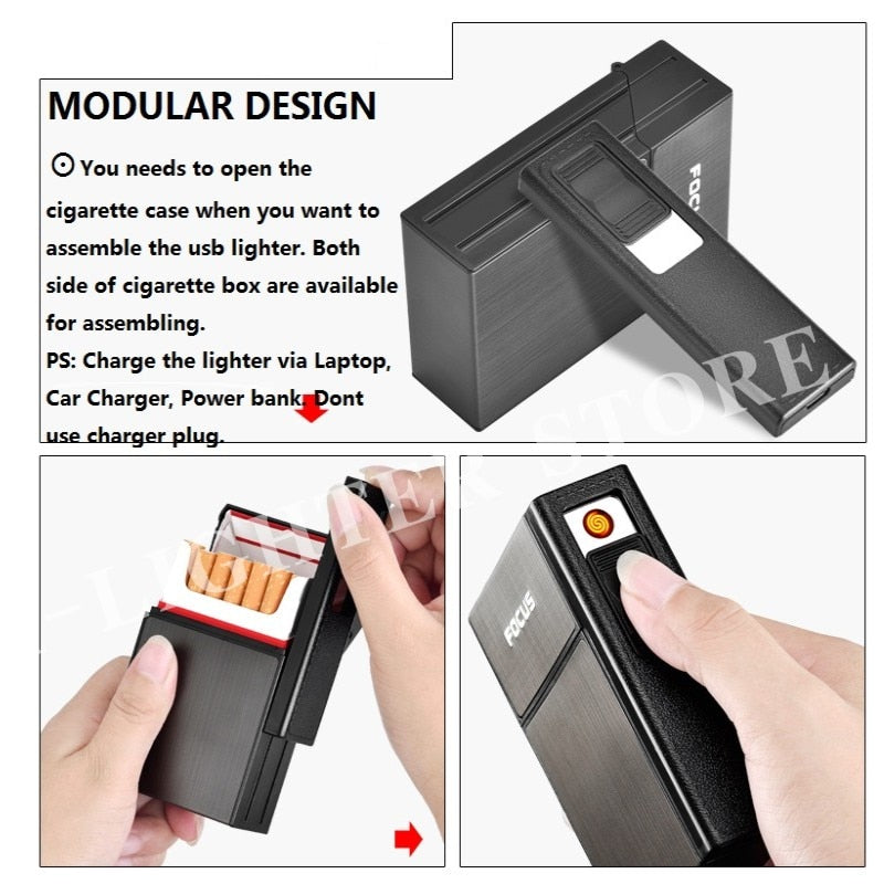 Cigarette Case with USB Rechargeable Flameless Lighter by HitMyNeed