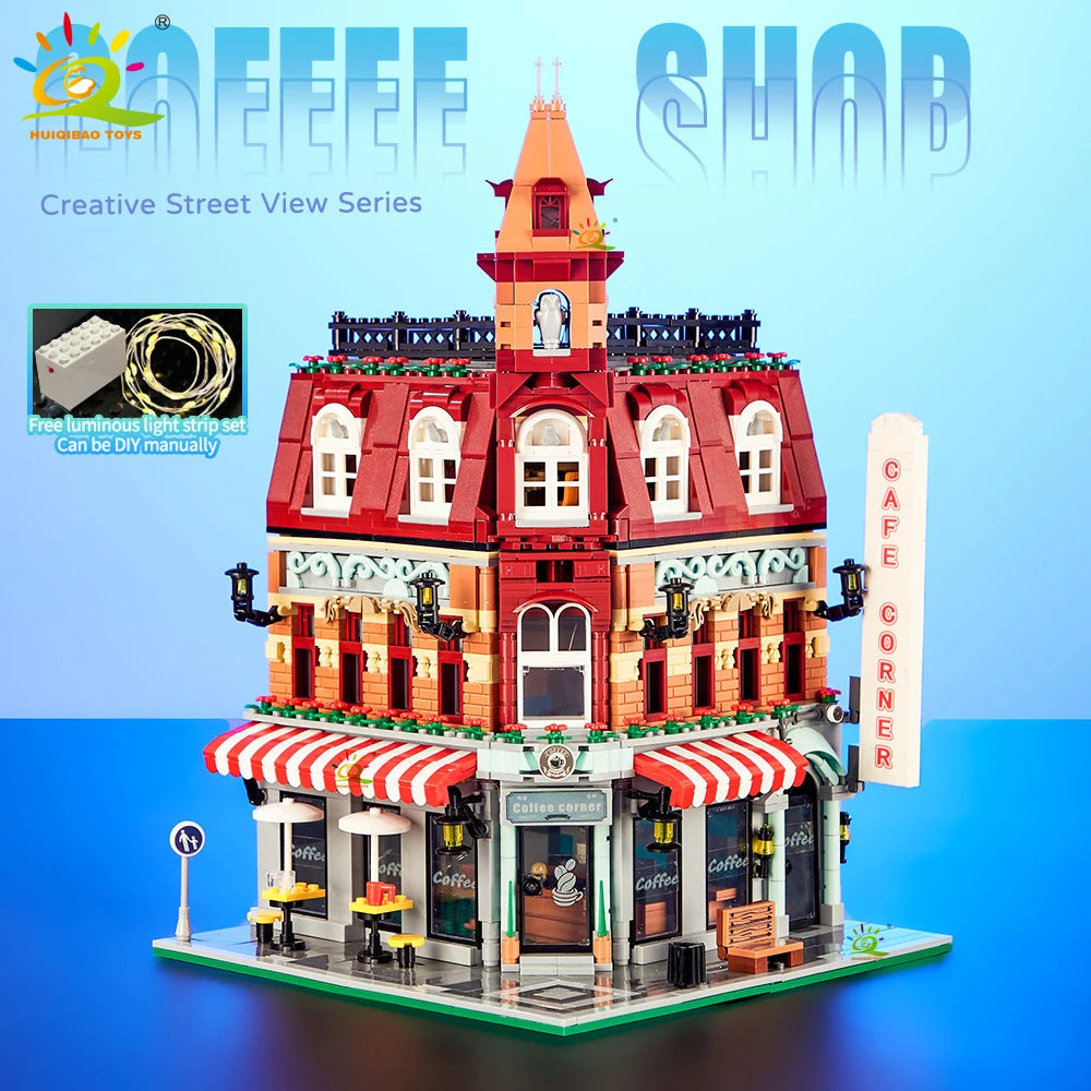 City Corner Coffee Shop Micro Building Block Set no-1 has-light-no-box by HitMyNeed