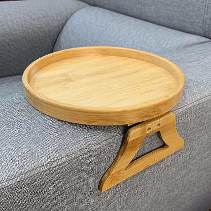 Clamp-On Round Wooden Sofa Arm Tray by HitMyNeed