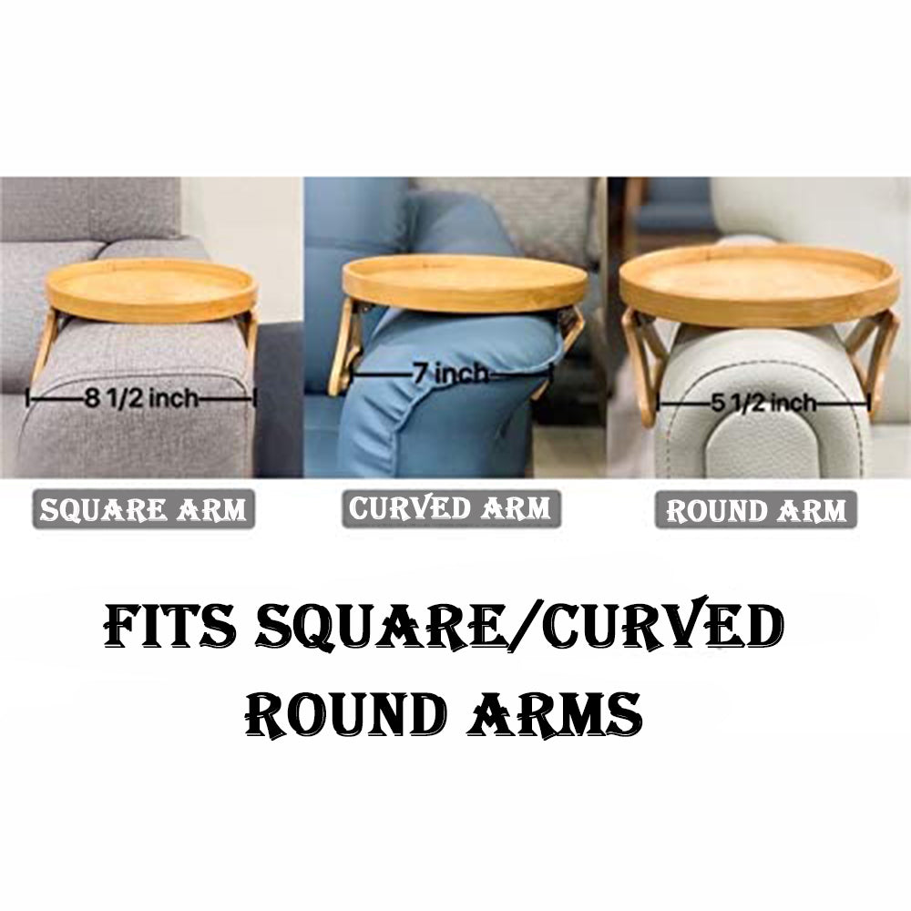Clamp-On Round Wooden Sofa Arm Tray by HitMyNeed