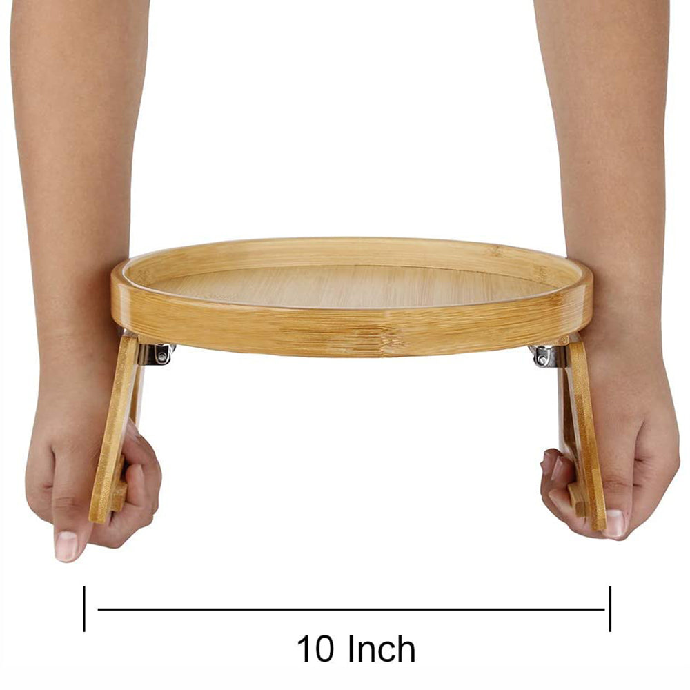 Clamp-On Round Wooden Sofa Arm Tray by HitMyNeed
