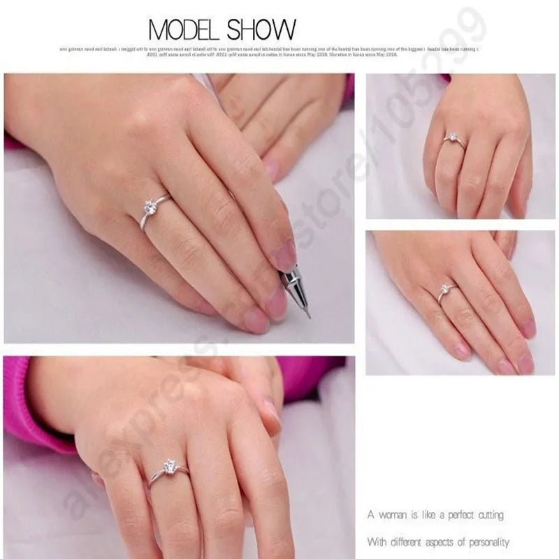 Classic 925 Sterling Silver 6-Claw CZ Wedding Ring by HitMyNeed