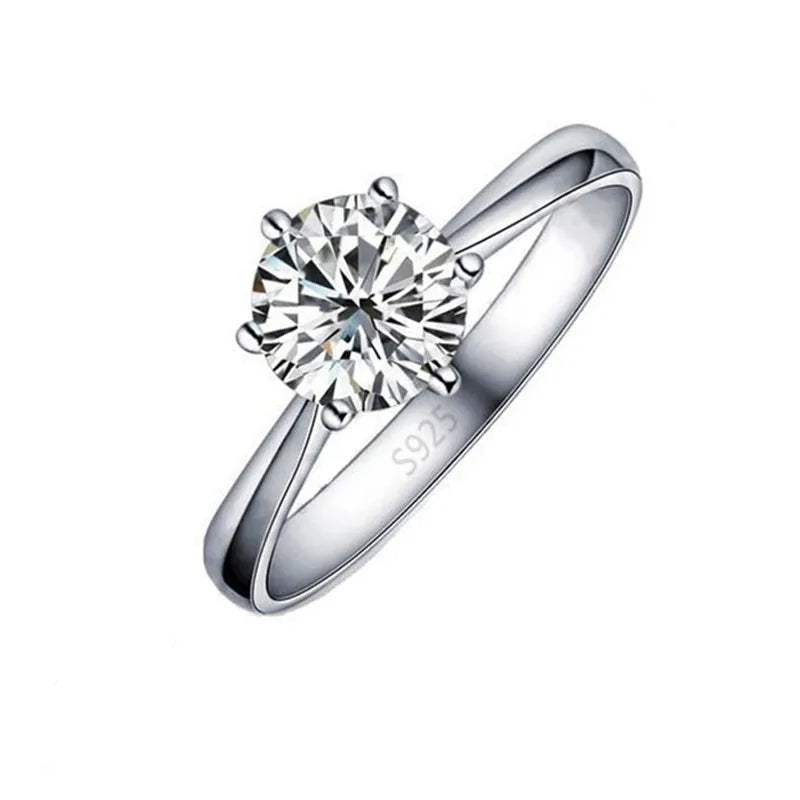 Classic 925 Sterling Silver 6-Claw CZ Wedding Ring 6.0 by HitMyNeed