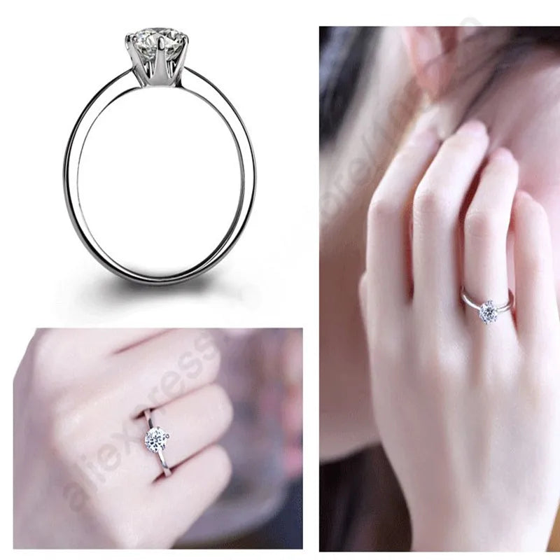 Classic 925 Sterling Silver 6-Claw CZ Wedding Ring by HitMyNeed