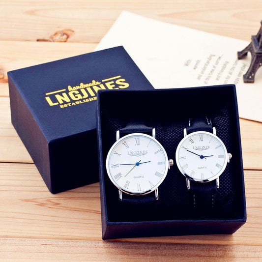 Classic Couple Watch Set with Leather Straps by HitMyNeed