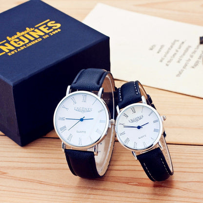 Classic Couple Watch Set with Leather Straps by HitMyNeed
