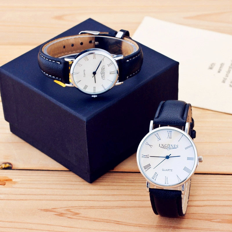 Classic Couple Watch Set with Leather Straps by HitMyNeed