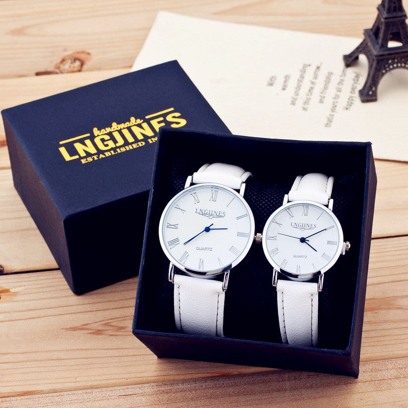 Classic Couple Watch Set with Leather Straps by HitMyNeed