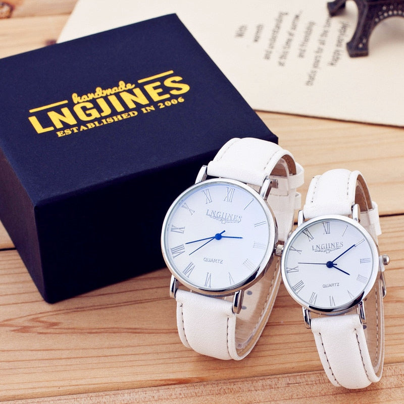 Classic Couple Watch Set with Leather Straps by HitMyNeed