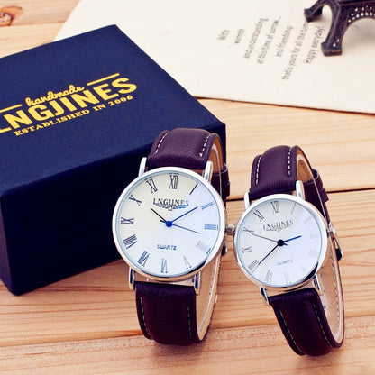 Classic Couple Watch Set with Leather Straps by HitMyNeed
