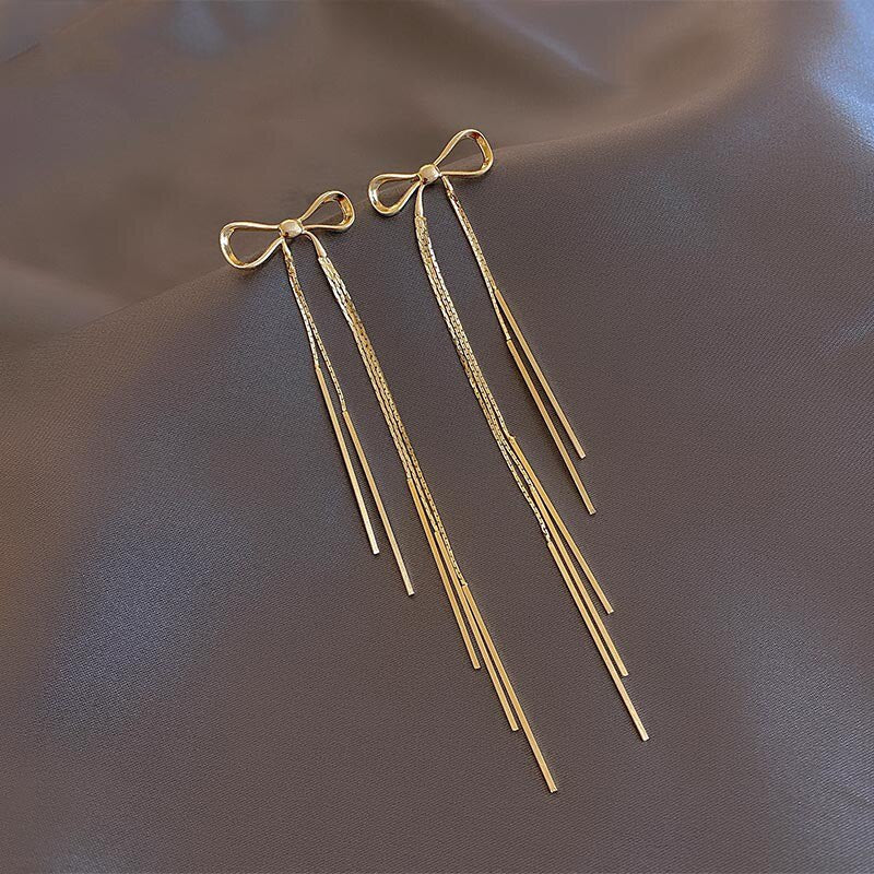 Classic Gold Bow Drop Earrings by HitMyNeed