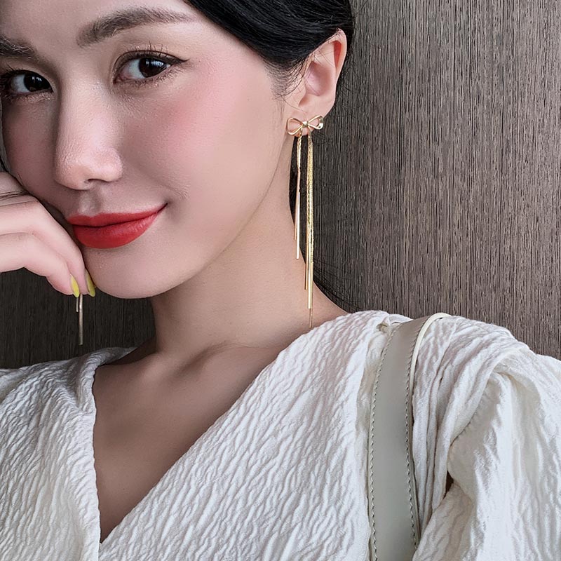 Classic Gold Bow Drop Earrings by HitMyNeed