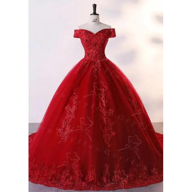 Classic Quinceañera Ball Gown Dress Customized dark-red 12.0 by HitMyNeed