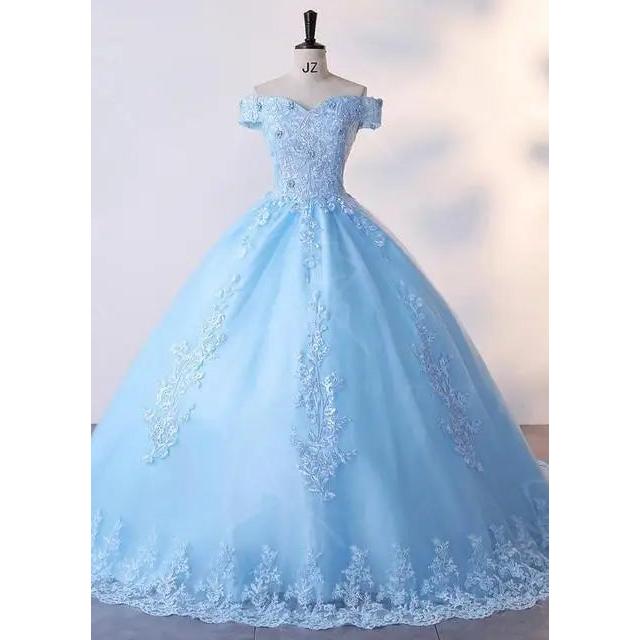 Classic Quinceañera Ball Gown Dress Customized light-blue 28w by HitMyNeed