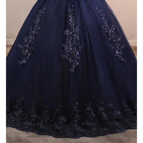Classic Quinceañera Ball Gown Dress Customized navy-blue 16.0 by HitMyNeed
