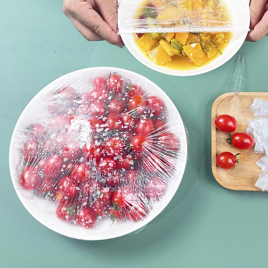 Clear Disposable Elastic Food Covers (100 Pack) by HitMyNeed