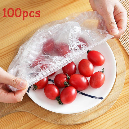 Clear Disposable Elastic Food Covers (100 Pack) by HitMyNeed