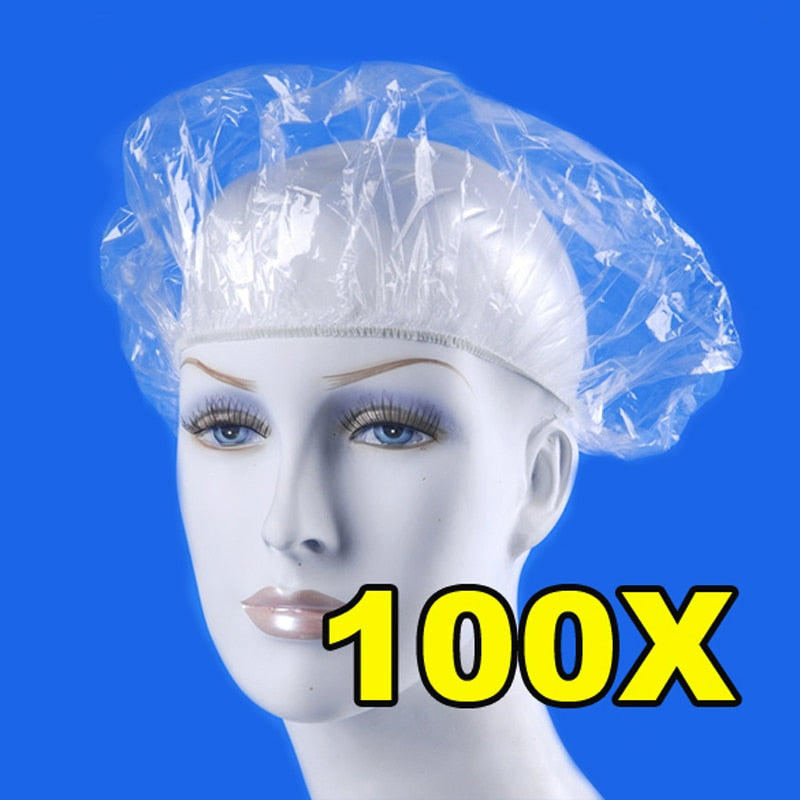 Clear Disposable Shower Caps (100 Pack) by HitMyNeed