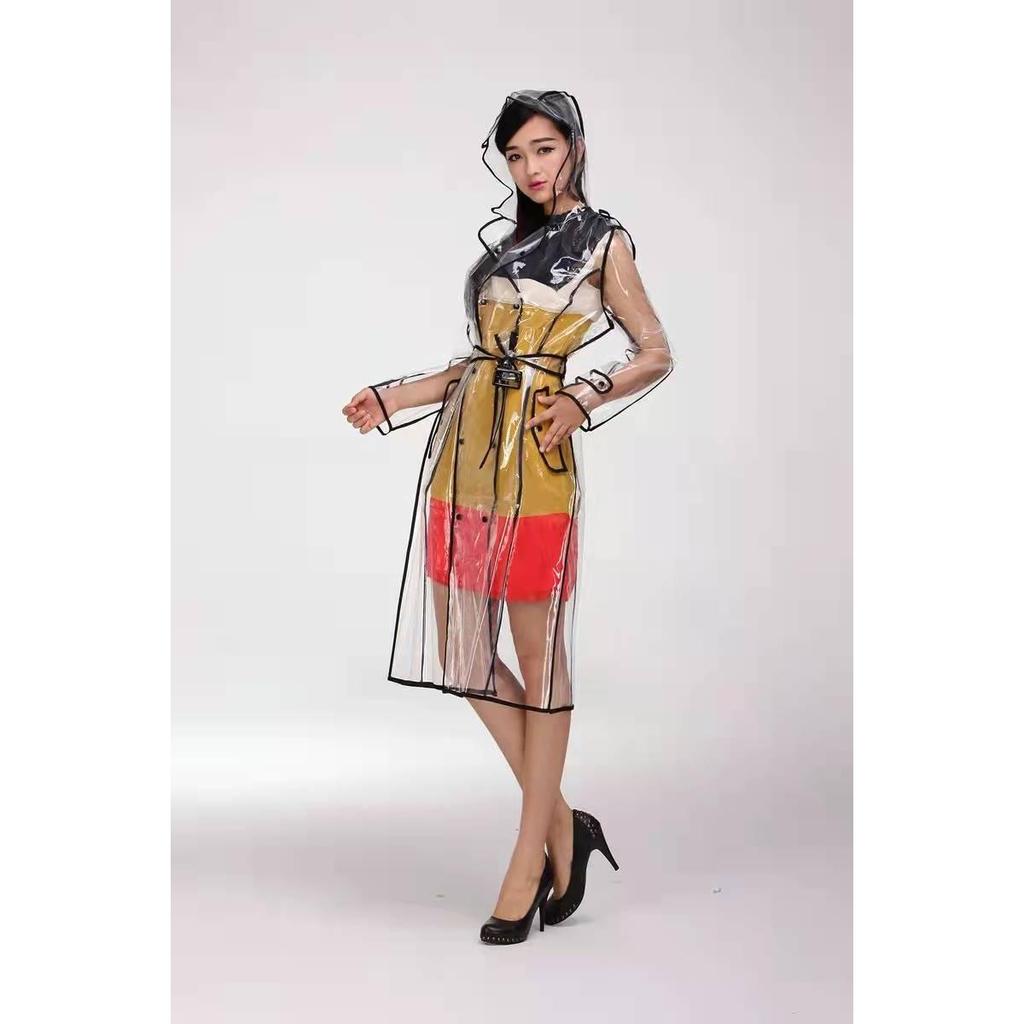 Clear EVA Raincoat with Belt and Hood by HitMyNeed