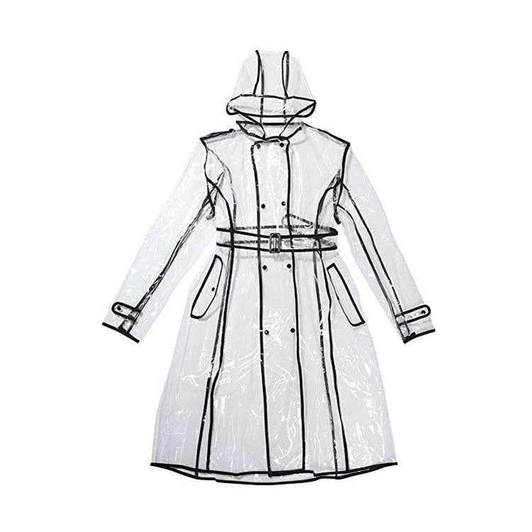 Clear EVA Raincoat with Belt and Hood black l by HitMyNeed