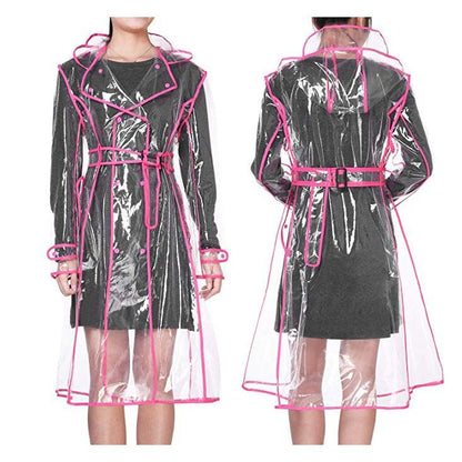 Clear EVA Raincoat with Belt and Hood pink xl by HitMyNeed