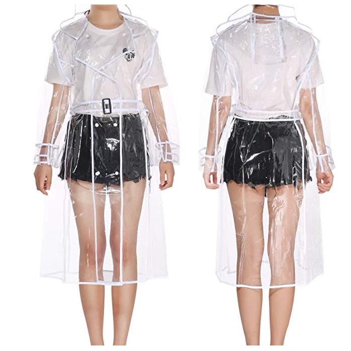 Clear EVA Raincoat with Belt and Hood white l by HitMyNeed