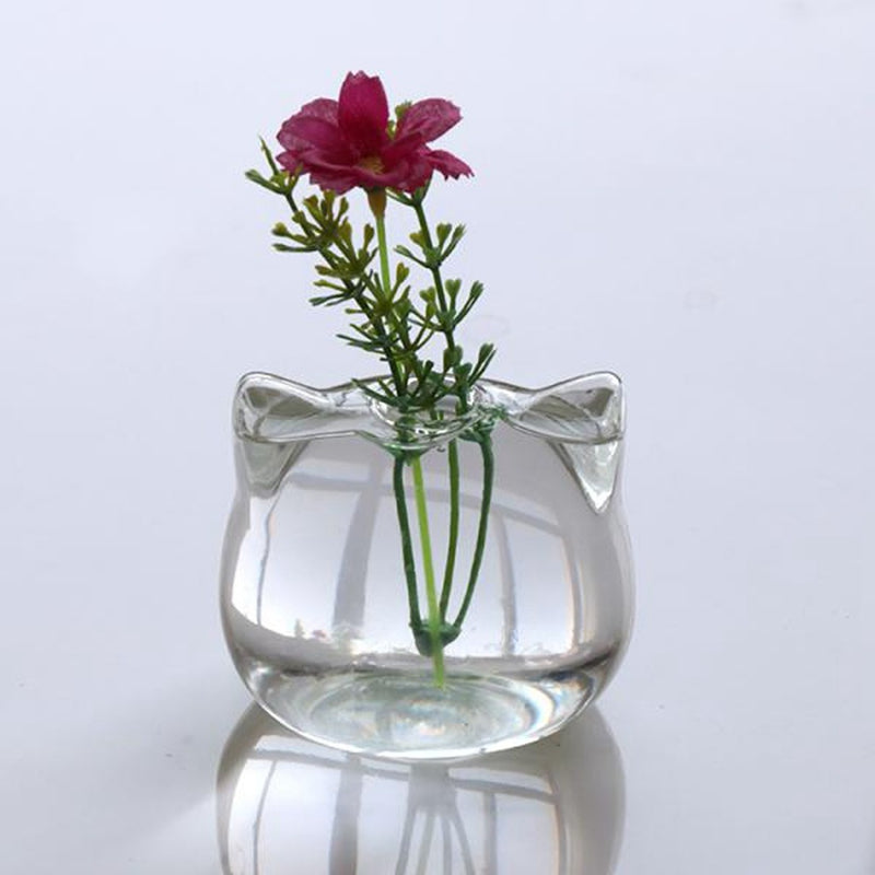 Clear Glass Cat Flower Vase for Small Arrangements by HitMyNeed