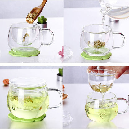 Clear Glass Tea Infuser Mug Set 350ml by HitMyNeed