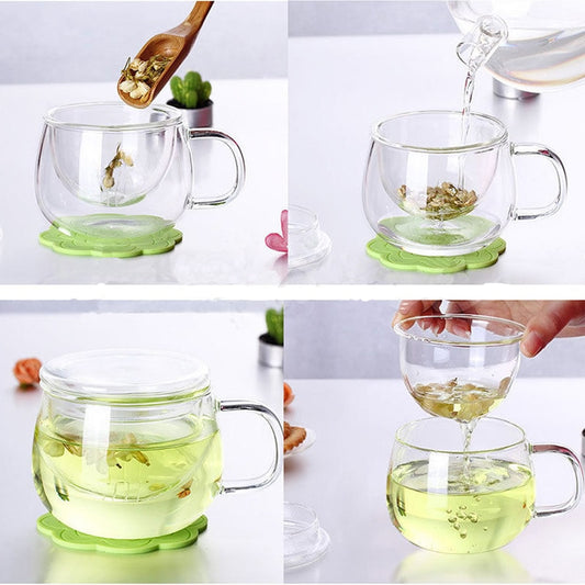 Clear Glass Tea Infuser Mug Set 350ml by HitMyNeed