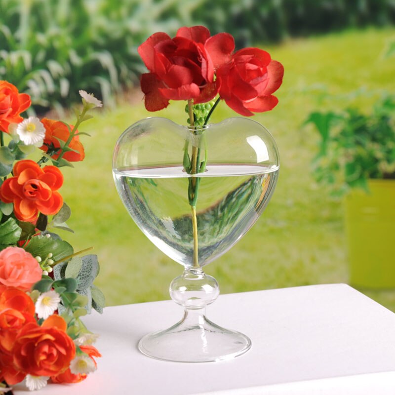 Clear Heart Glass Vase for Flowers and Home Decor by HitMyNeed