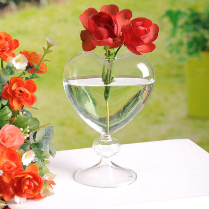 Clear Heart Glass Vase for Flowers and Home Decor by HitMyNeed