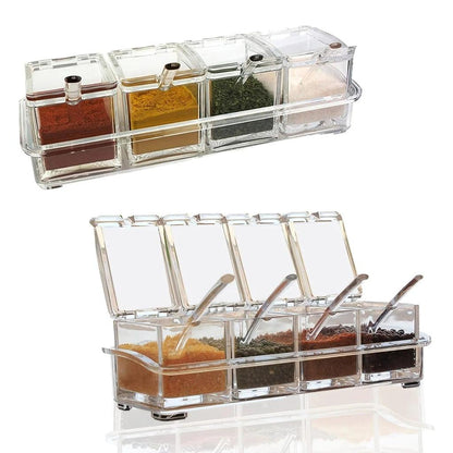 Clear Seasoning Box Set of 4 with Spoons and Rack by HitMyNeed