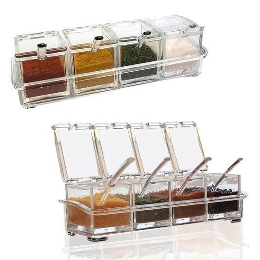 Clear Seasoning Box Set of 4 with Spoons and Rack by HitMyNeed