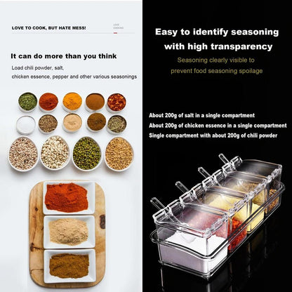 Clear Seasoning Box Set of 4 with Spoons and Rack by HitMyNeed