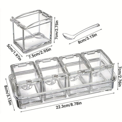 Clear Seasoning Box Set of 4 with Spoons and Rack by HitMyNeed