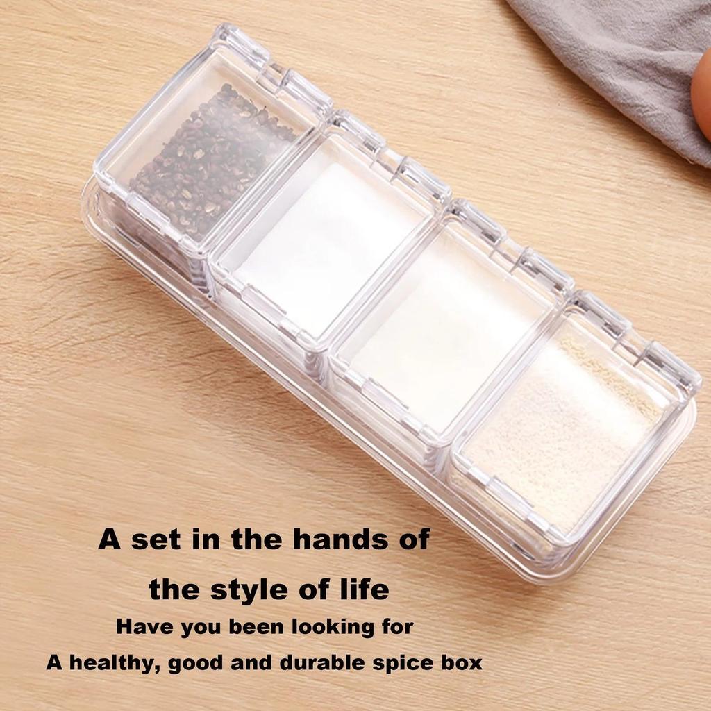 Clear Seasoning Box Set of 4 with Spoons and Rack by HitMyNeed