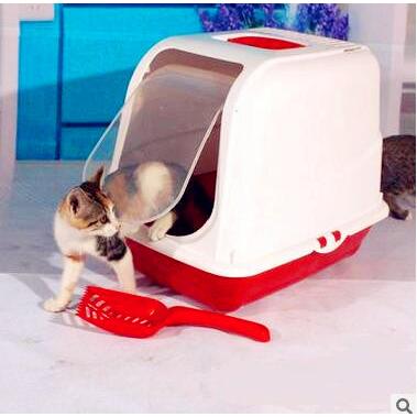 Closed Cat Litter Box with Scoop and Flap Door by HitMyNeed
