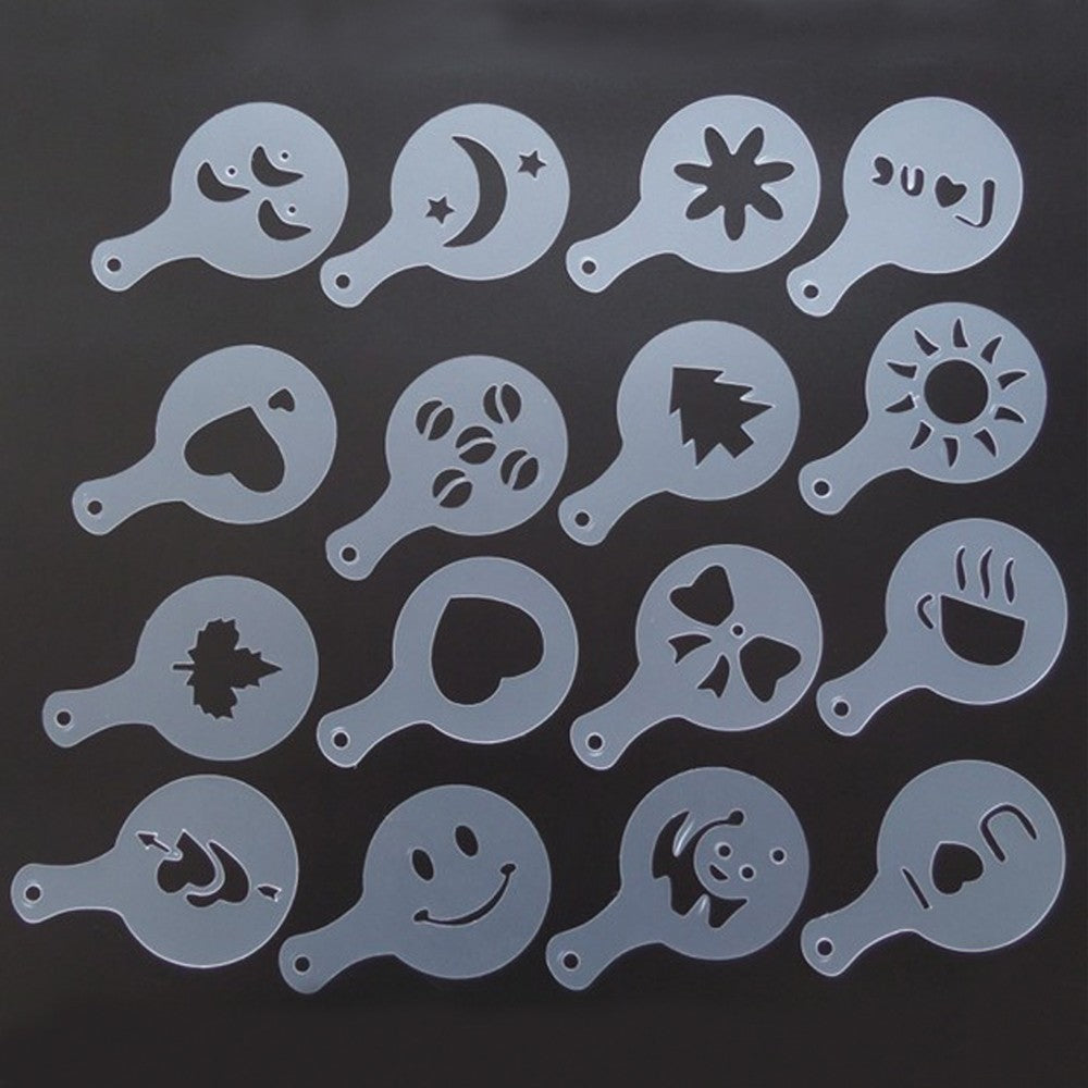 Coffee Art Stencil Set, 16 Designs, 8.5cm by HitMyNeed