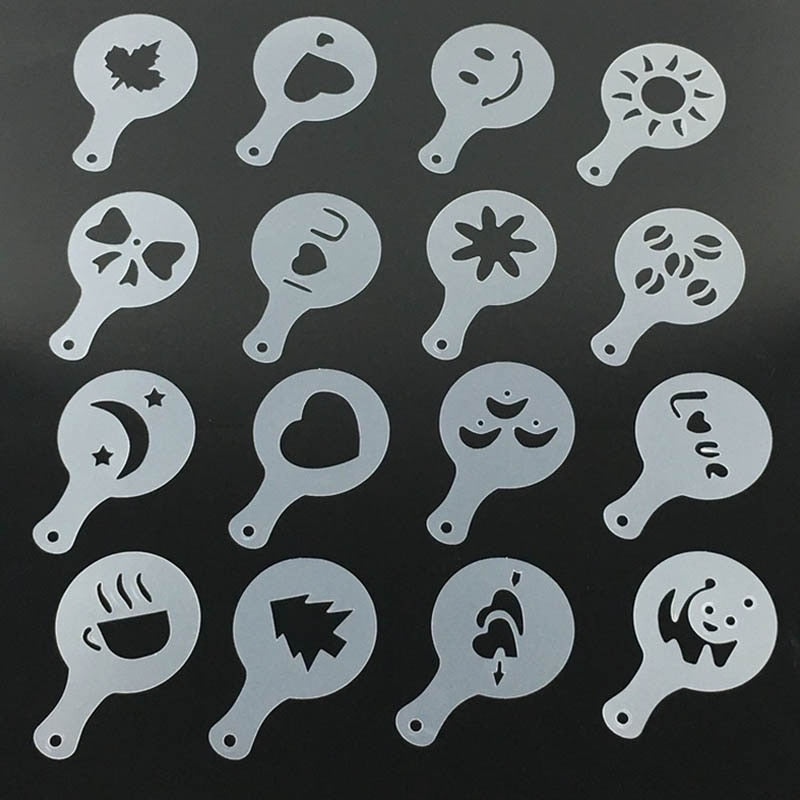 Coffee Art Stencils Set, 16pcs Food-Grade PP Templates by HitMyNeed