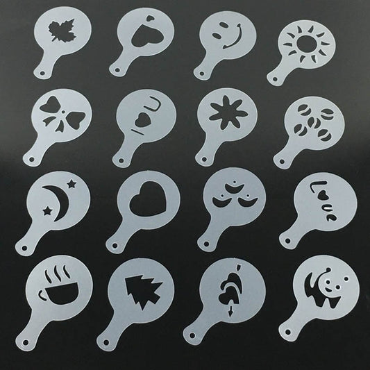 Coffee Art Stencils Set, 16pcs Food-Grade PP Templates by HitMyNeed