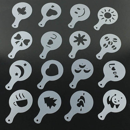 Coffee Art Stencils Set, 16pcs Food-Grade PP Templates by HitMyNeed