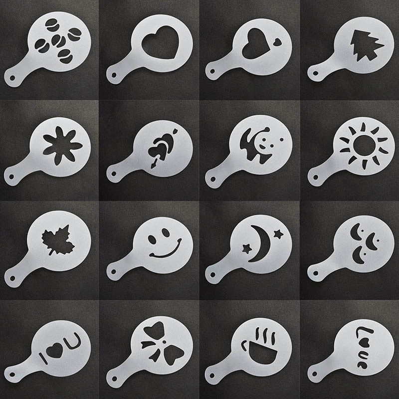 Coffee Art Stencils Set, 16pcs Food-Grade PP Templates by HitMyNeed